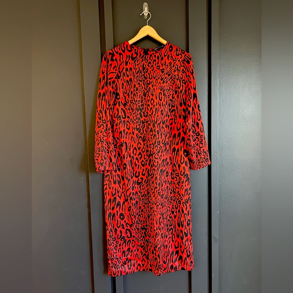 ZARA: Silky red and black leopard print maxi dress